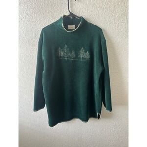 Coldwater‎ Creek Forest Trees Mock Neck Fleece Sweater Green  
Grandmacore